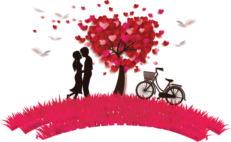 Romantic love, couple near tree painting, love, heart png