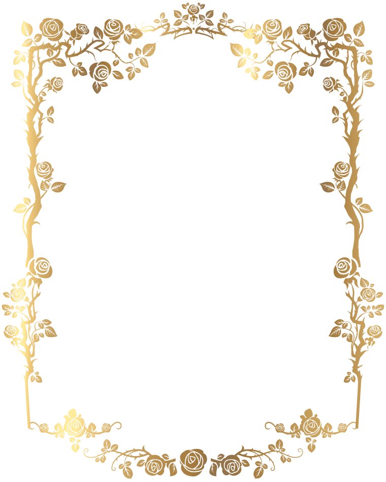 Golden Rectangular French Floral Border frame png