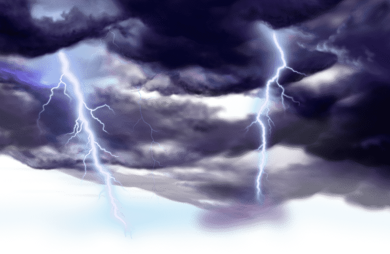 Thunder and lightning weather clouds painted png image