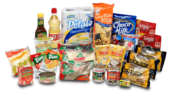 Assorted food products and cleaning products, fast food
