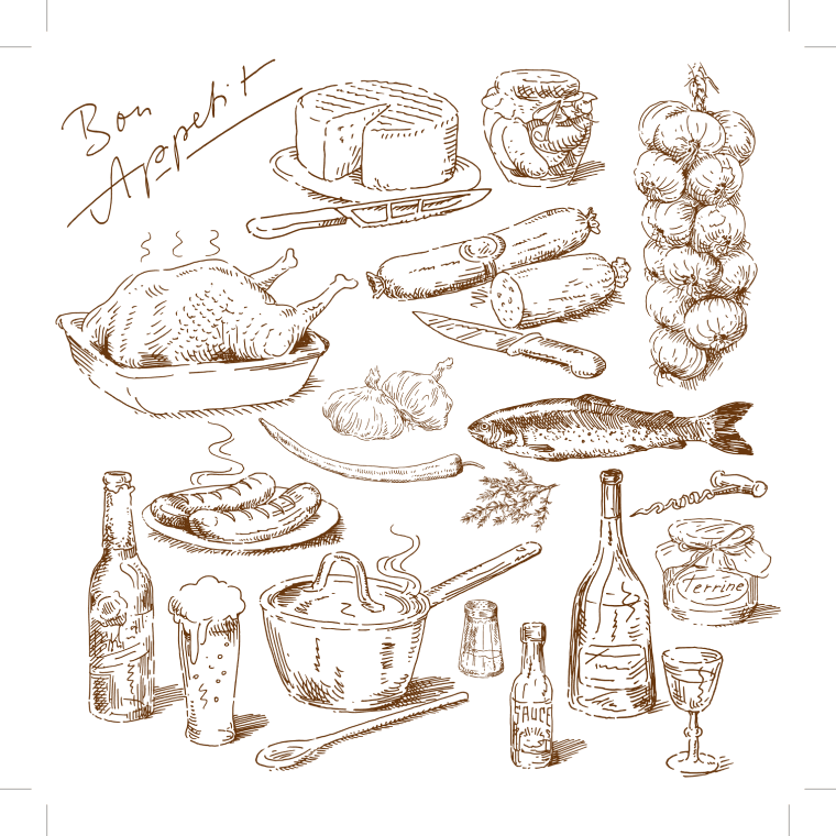 Drawing food illustration, fine dining food artwork