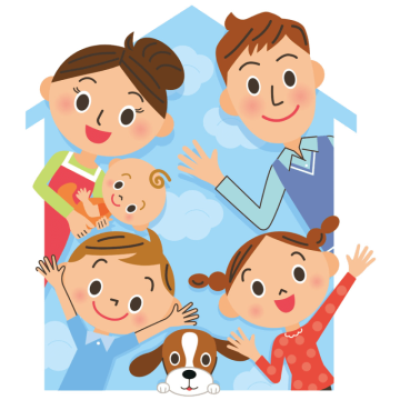 Family cartoon group selfy with pets photo by illustration