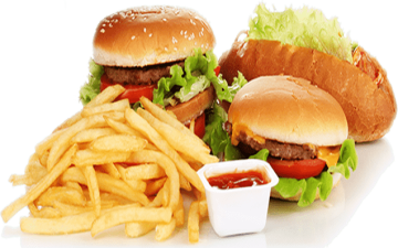 Hamburger and french fries, hamburger with french fries