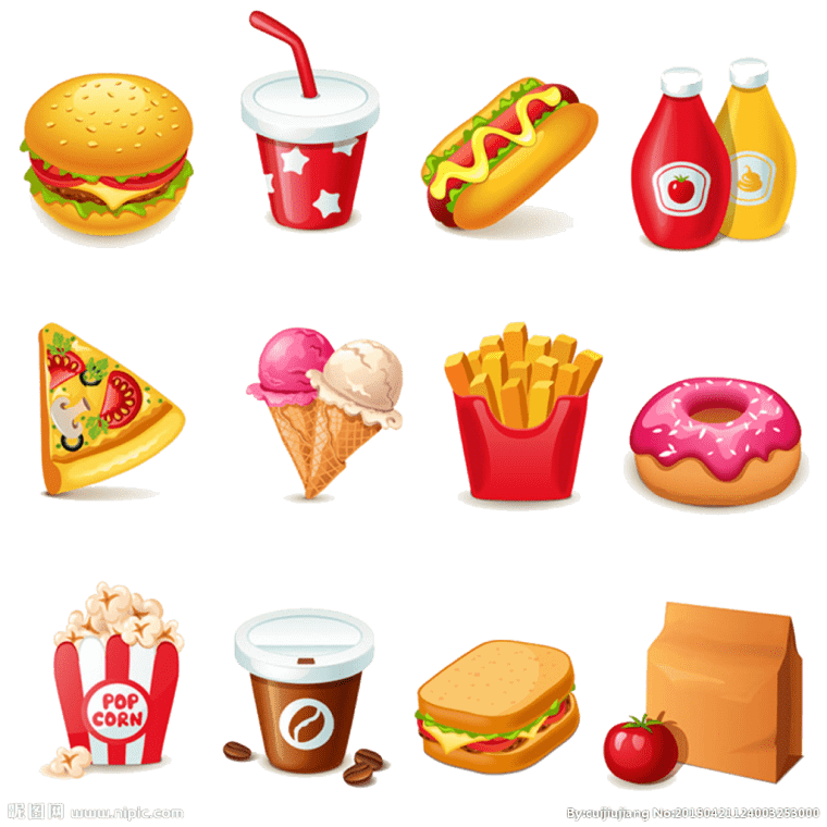 Hamburger hot dog, fast food, junk food work illustration