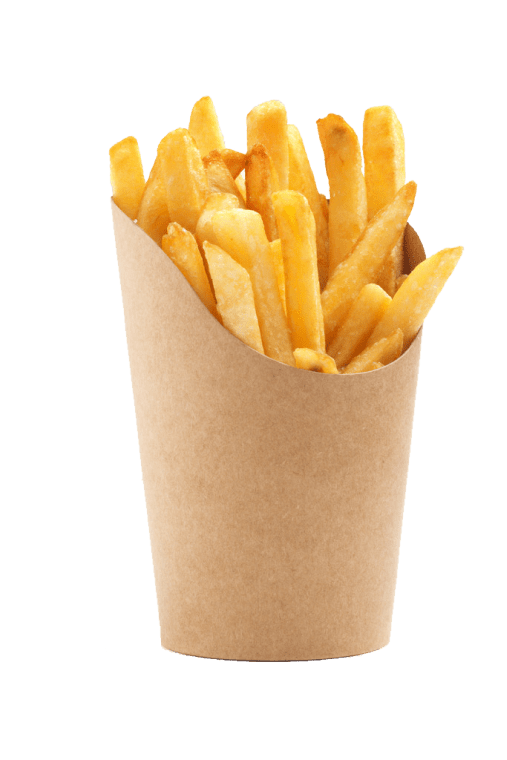 Potato fries on brown paper illustration, french fries