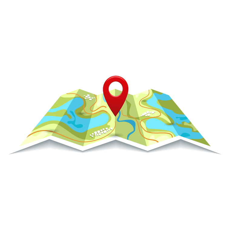 Flat map with colorful navigation circle pins
