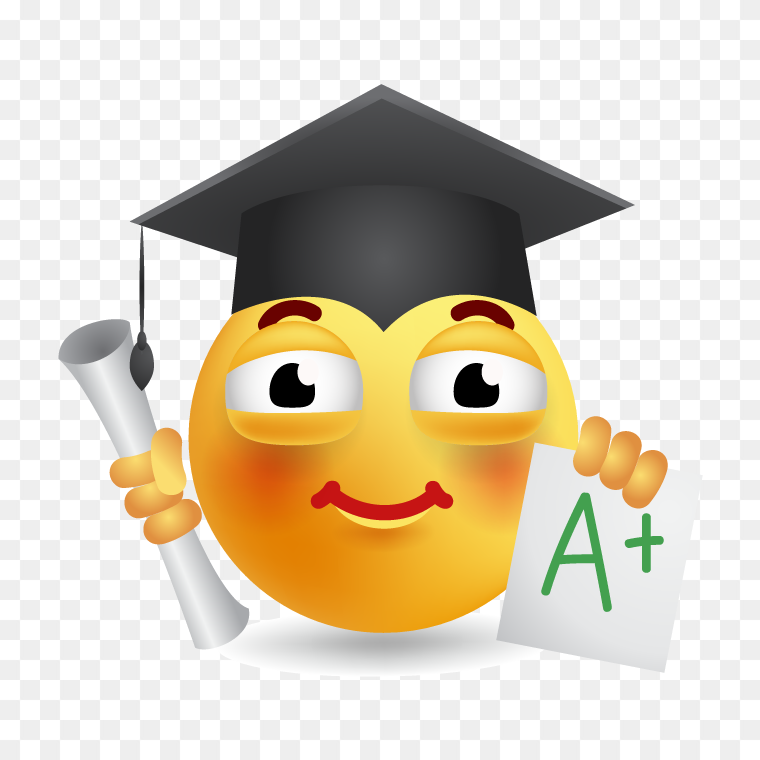 Happy emoji with graduation cap transparent background