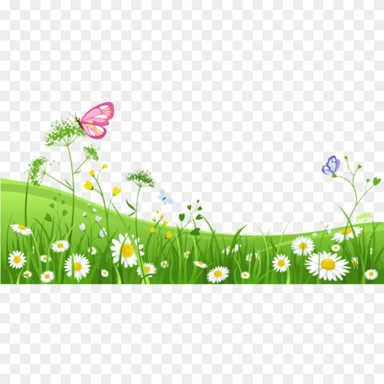 Green Grass With Flower Illustration - Free PNG Download