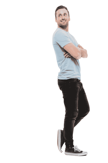 Man Standing With A Broad Transparent Image Download,Full-length portrait of young man in casual posing with broad smile and arms folded, looking backward